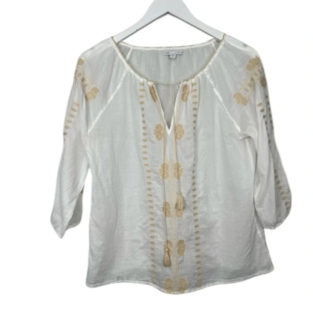GAP Sheer Lightweight Embroidered Boho Tassel Top Blouse Medium